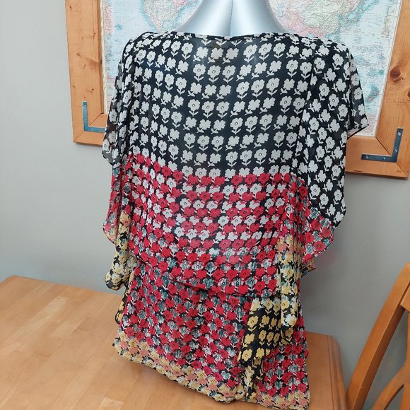 DKNYC Women Sheer Floral Pattern Tunic Blouse Elastic Waist Draped Sleeve Small - Picture 5 of 10